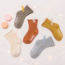 DRESSHOUSE 孩童素色捲邊中筒襪組 5雙