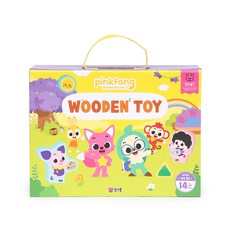 pinkfong 碰碰狐 造型木製積木 14入+遊戲盒組合, 混色