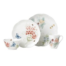 Lenox 雷諾克斯 蝴蝶繽紛 Flutter 882267 早午餐 4件組, RED POLL FINCH, 大餐盤 + 中餐盤 + 多用途碗 + 馬克杯
