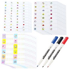 防水標籤姓名貼紙 花朵 小型 3p + 中型 7p + 特大型 9p + 姓名筆 3件組, 1套