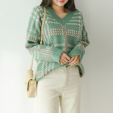 엄짱 임산부 델리먼 브이넥 체크 니트