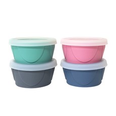 AGAFURA 孩童副食品矽膠保鮮收納碗 B款, 薄荷綠+藍色+粉色+灰色, 120ml, 4個