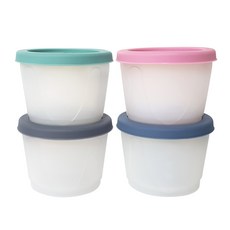 AGAFURA 孩童副食品矽膠保鮮收納碗 C款, 薄荷綠+藍色+粉色+灰色, 4個, 200ml