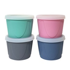 AGAFURA 孩童副食品矽膠保鮮收納碗 B款, 薄荷綠+藍色+粉色+灰色, 200ml, 4個