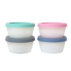 AGAFURA 孩童副食品矽膠保鮮收納碗 C款, 薄荷綠+藍色+粉色+灰色, 4個, 120ml