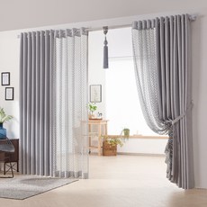 L&Room 素色遮光窗簾 2入+網狀窗簾 2入, 混灰色