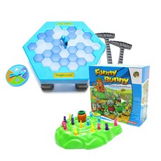 Kes.B 兔子越野賽桌遊+敲冰磚拯救企鵝桌遊組, 混色