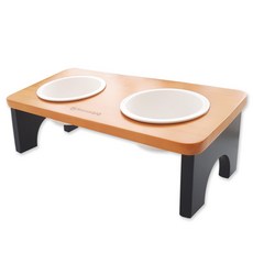 MONAGIO Sweet 陶瓷寵物原木雙格餐具, 自然黑, 1個