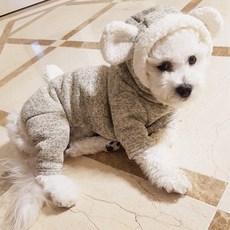 Dogmam 熊熊連帽寵物連身衣, 麻灰色