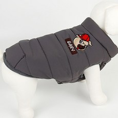 寵物刺繡立領冬季羽絨背心, 灰色