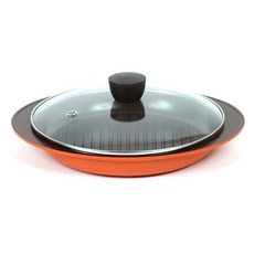 CHEFLINE Viento雙耳陶瓷不沾橫紋烤盤+鍋蓋組 橘色, 30厘米, 1個