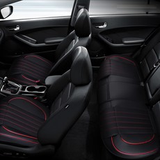 KINTON 車用5D打孔全覆蓋皮革靠墊坐墊 前座 2入+後座全組, 黑色, 1組