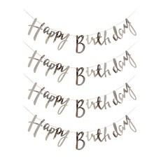 abm 生日手寫字體掛旗 4入, 銀色