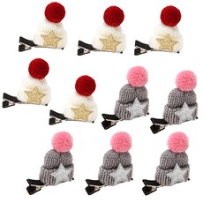 PARTYSHOW 毛線帽聖誕髮夾 白色5入 + 銀色5入, 混合顏色, 1套