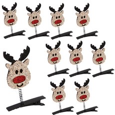 PARTYSHOW 夾式聖誕魯道夫髮夾, 金色, 10個