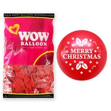 WOW PARTY KOREA 聖誕文字圓型氣球 30cm, 紅色+珍珠（兩面）, 50個