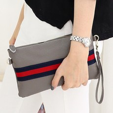 LULU 迷你牛皮條紋手拿斜背包+硬殼 隨機出貨, 灰色的