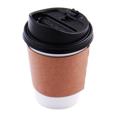 素色白色紙杯 390ml + 長型開關杯蓋 + 杯套組, 1個