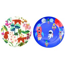 印花圓形餐盤 L號 2入, 野生植物款+火箭款, 1組