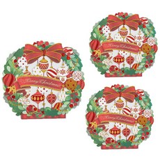 Somssi 聖誕立體花圈卡 3入 + 聖誕卡套組, 花圈卡(混合顏色), 聖誕卡(隨機出貨), 1套
