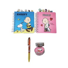 花生漫畫史努比索引筆記本 2入+3色原子筆+膠帶 2入組, 索引筆記本（混色）、圓珠筆（隨機發貨）、美紋紙膠帶（隨機發貨）, 1套