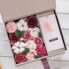 La Solt 人造花 永生花 棉花&花卉零用錢盒L, 酒紅灰色, 1個