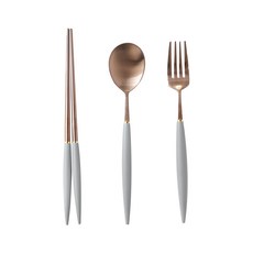 孩童湯匙+筷子+叉子, 玫瑰金色 灰色