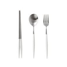 孩童湯匙+筷子+叉子, 銀色 象牙白