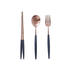 孩童湯匙+筷子+叉子, 玫瑰金色 海軍藍