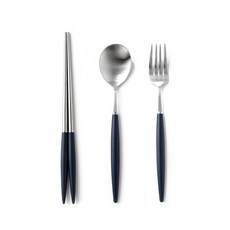 孩童湯匙+筷子+叉子, 銀色 海軍藍