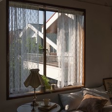 DECOVIEW 復古蕾絲窗簾 + 綁帶, 白象牙色