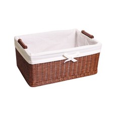 藤編布長方形籃子 小, 棕色, 1個