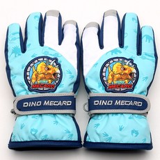 孩童恐龍圖案刺繡分指式加厚滑雪手套