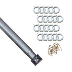 WINDOW&INTERIOR 冬季25mm端蓋窗簾桿套組+25mm通用窗簾環20p, 窗簾桿（銀黑色），窗簾環（銀色）