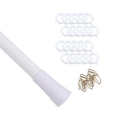 WINDOW&INTERIOR 冬季25mm平帽窗簾桿套組+25mm通用窗簾環20p, 窗簾桿（白色）、窗簾環（白色）