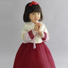금동이 여아용 여빨강꽃색동 한복 AW082 + 복주머니 세트