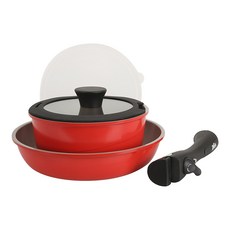 ELAND RETAIL 電磁爐適用可拆式把手陶瓷不沾鍋具組 24cm+18cm, 混色, 平底鍋+鍋