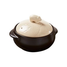 小豬造型把手鍋蓋耐熱陶瓷雙耳湯鍋 棕色 S號, 16厘米, 1個