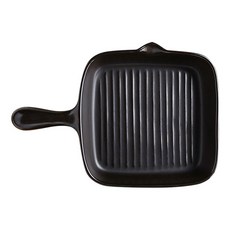 單柄方形耐熱陶瓷橫紋烤盤 黑色, 21.5 厘米寬 x 21 厘米高, 1個