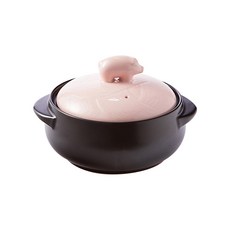 小豬造型把手鍋蓋耐熱陶瓷雙耳湯鍋 黑色 S號, 16厘米, 1個