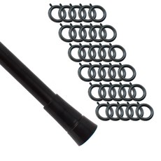 윈테리어 25mm 플레인캡 커튼봉 14호 + 25mm 일반커튼링 45p 세트, 커튼봉(블랙), 커튼링(블랙)