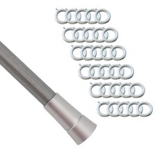 윈테리어 25mm 플레인캡 커튼봉 14호 + 25mm 일반커튼링 45p 세트, 커튼봉(실버블랙), 커튼링(실버)