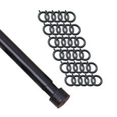 윈테리어 25mm 앤드캡 커튼봉 14호 + 25mm 일반커튼링 45p 세트, 커튼봉(블랙), 커튼링(블랙)