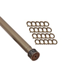 WINDOW&INTERIOR 冬季25mm端蓋窗簾桿6號+25mm通用窗簾環20p套組, 窗簾桿（金黑色）、窗簾環（金色）