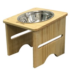 MONAGIO 寵物狗1格餐碗木桌 L號+不鏽鋼碗, 混色, 1個