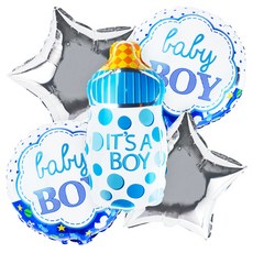 파티팡 원팩 생일은박풍선 아기젖병 부케 5p 세트, 블루, 1세트