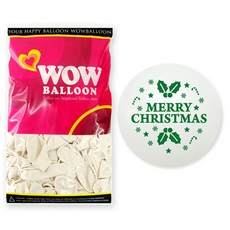 WOW PARTY KOREA 聖誕文字圓型氣球 30cm, 白+綠, 50個