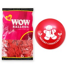 WOW PARTY KOREA 聖誕節薑餅人圖案雙面氣球, 紅珍珠, 50個