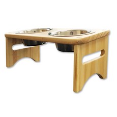 MONAGIO 寵物狗2格餐碗木桌 L號+不鏽鋼碗 2入, 混色, 1組