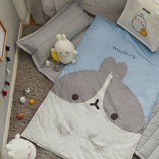 SHEZ HOME 棉質午睡被+枕頭+收納袋, 藍色(Buddy)